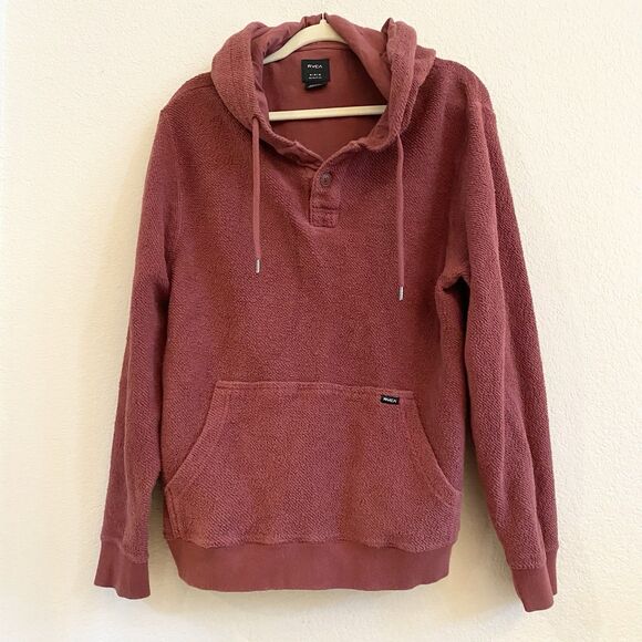 RVCA Mens Medium 100% Cotton Red Pullover Long Sleeve Hoodie - Picture 1 of 9